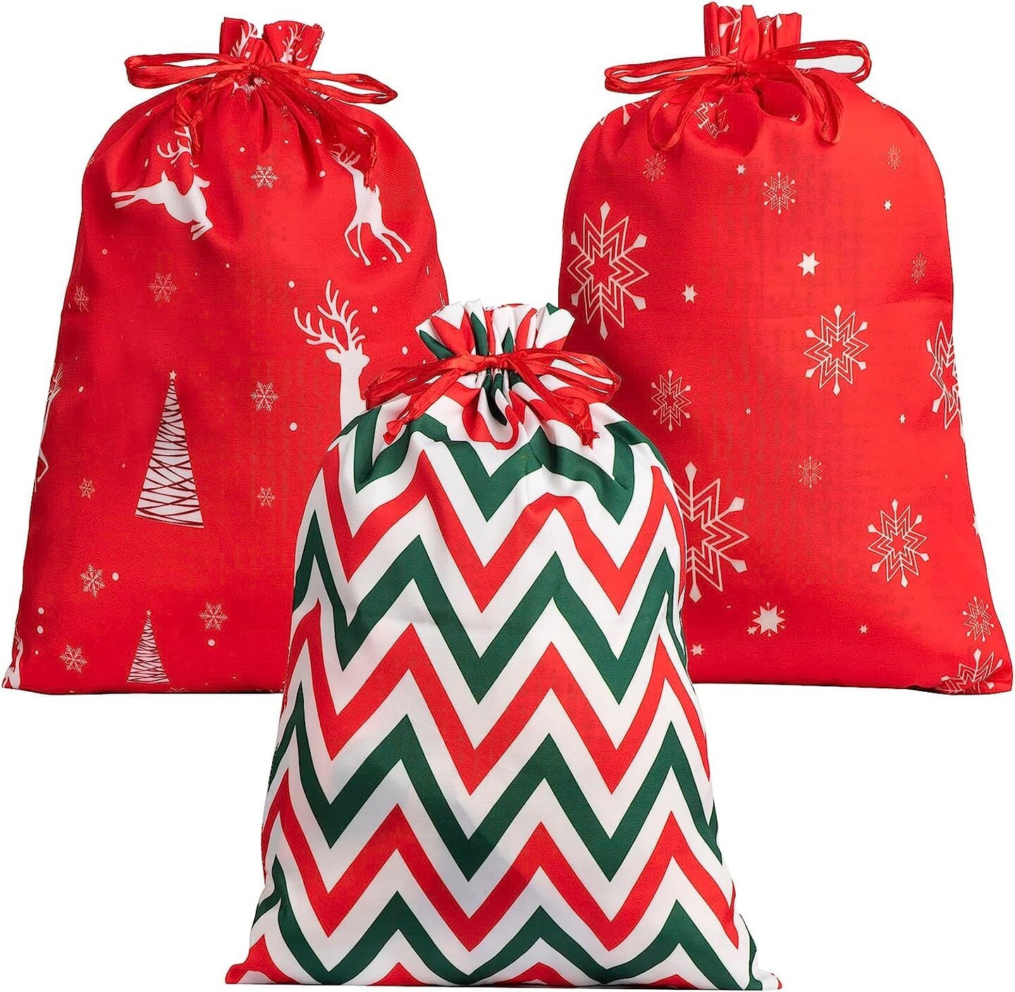 3 Pack 20x16 inches Christmas Big Cotton Gift Bags With Drawstrings,Reusable Holiday Fabric gift bags,Christmas Giant Gift Bags Large Present Bags for Xmas Presents Party Favor