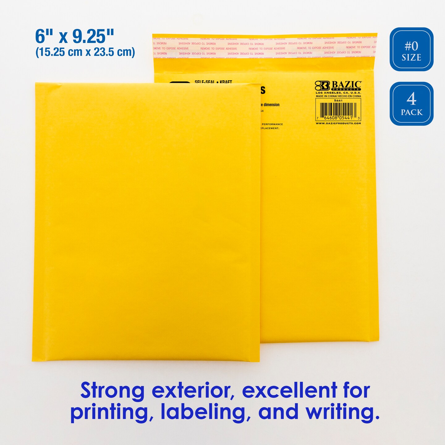 BAZIC Self-Seal Bubble Mailers (#0) 6&#x22; x 9.25&#x22; (4/Pack)