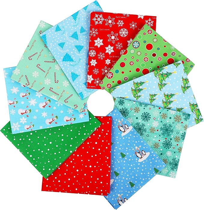 25 Options- 100% Cotton Quilting Fabric Bundles 10pcs Fat Quarters 18”x21”-Medium Weight 5.2 oz- for Quilting, Sewing Project, Patchwork, DIY Crafts - Christmas
