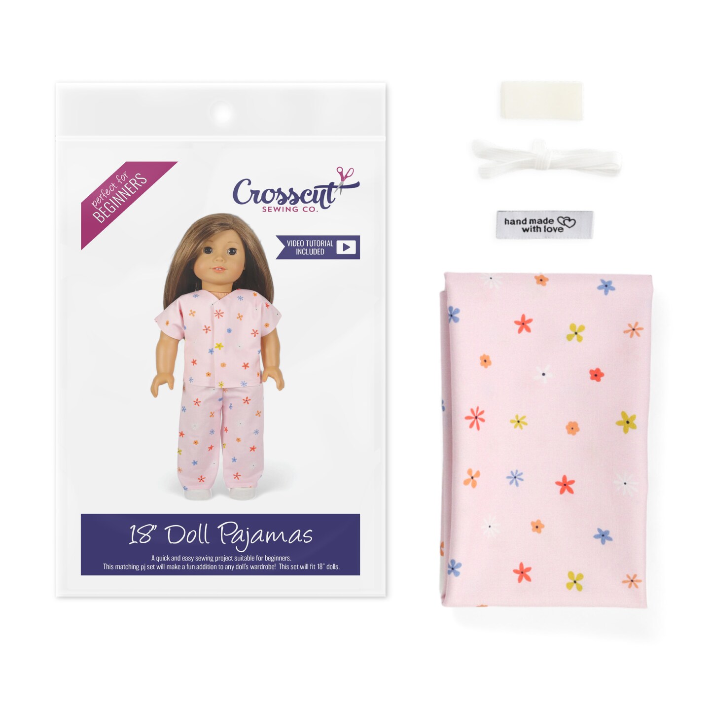 Crosscut Sewing Co.® Doll Pajama Sewing Project Kit - Beginner Friendly DIY Sewing Kit