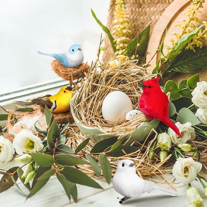 Birds for Christmas Tree Feathered Birds Spring Floral Arrangement Art Craft Fake Realistic Bird Ornaments Easter Tree Ornament(Fresh Color,Cardinal)