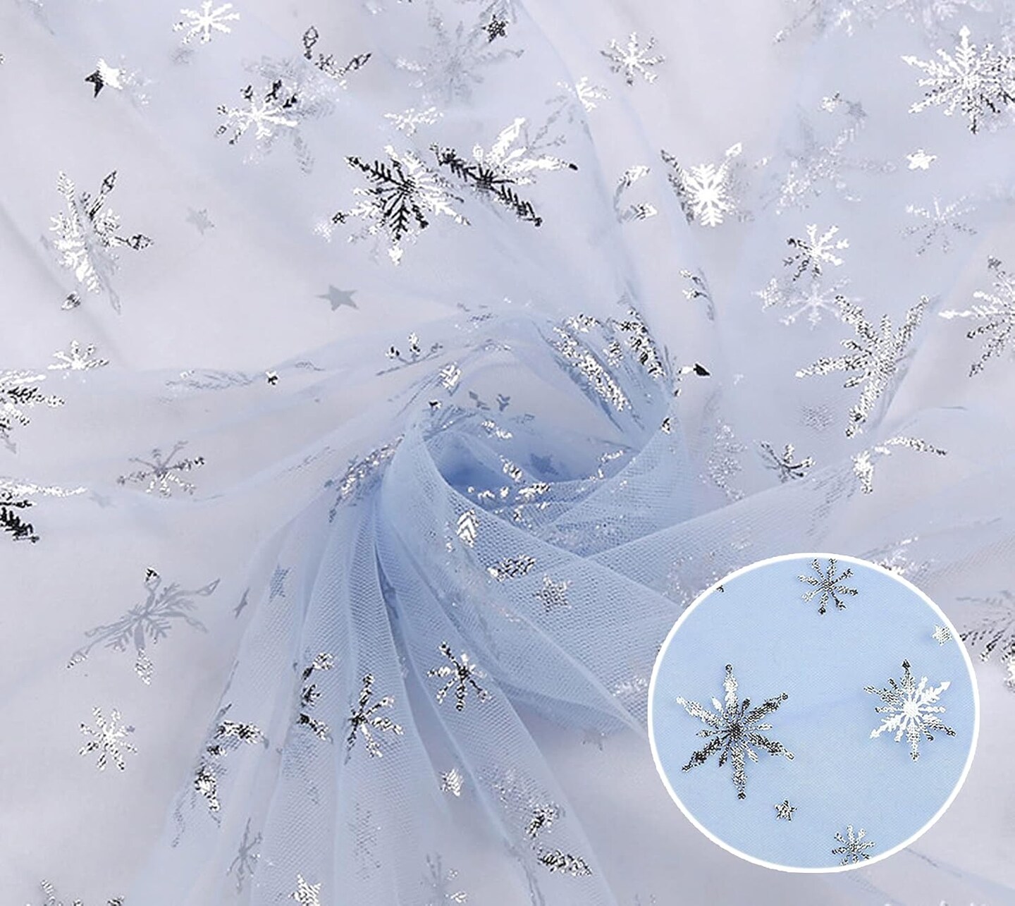 Sheer Fabric, Snowflake Silver Foil Organza Fabric, Snowflake Tablecloth Birthday Party Supplies Party Decorations, Christmas Tree Skirt Christmas Decorations Clearance (59&#x22; x 118&#x22;, Blue)