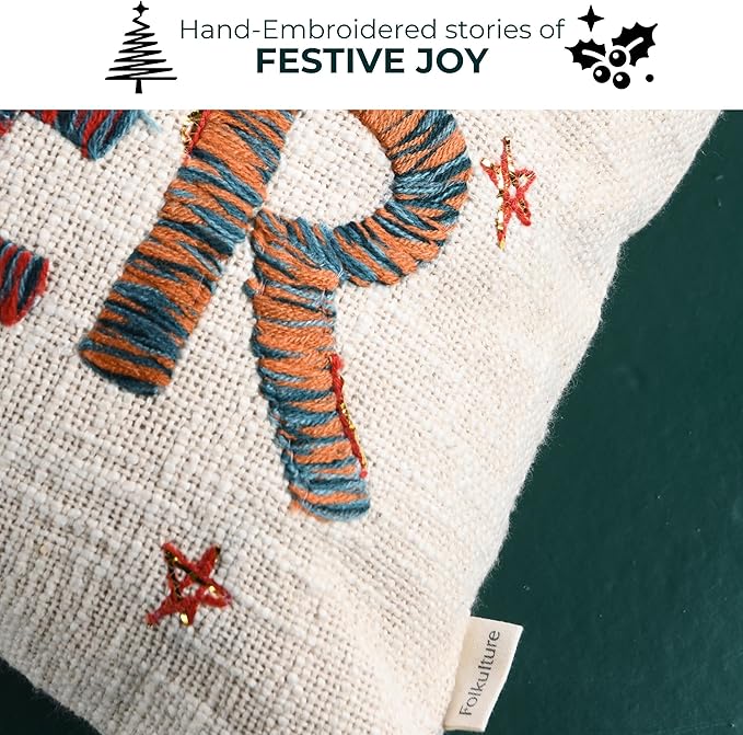 Christmas Pillow Covers 18x18, Decorative Couch Pillows for Living Room, 100% Cotton Boho Pillow Case or Cute Pillows, Christmas Throw Pillow Covers or Accent Throws (Holiday Cheers)
