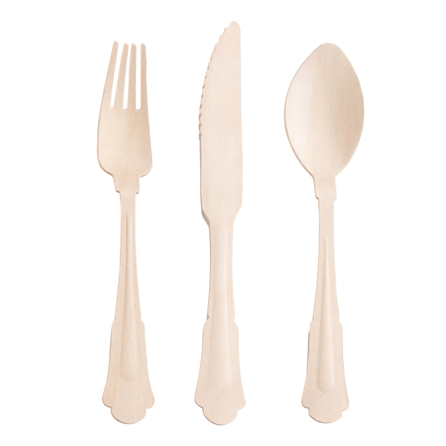 Silhouette Birch Wood Eco Friendly Disposable Wooden Cutlery Set (600 Guests)