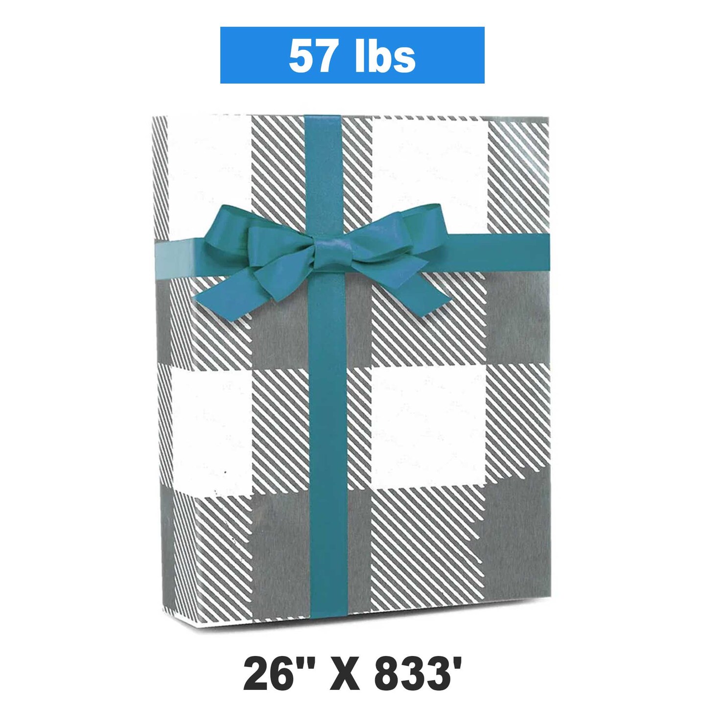 Plaid Christmas Wrapping Paper Silver Metal Lumberjack 26 &#x27;&#x27;x833 &#x27;
