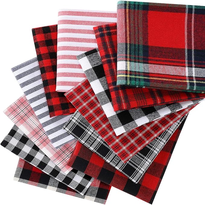 12 Pieces Christmas Fat Fabric Bundles Buffalo Plaid Fat Quarters Cotton Fabric Square Bundles 19.5 x 15.7 Inch Charm Yarn-Dyed Checked Quilting Fabric for DIY Crafting Sewing(Simple Style)