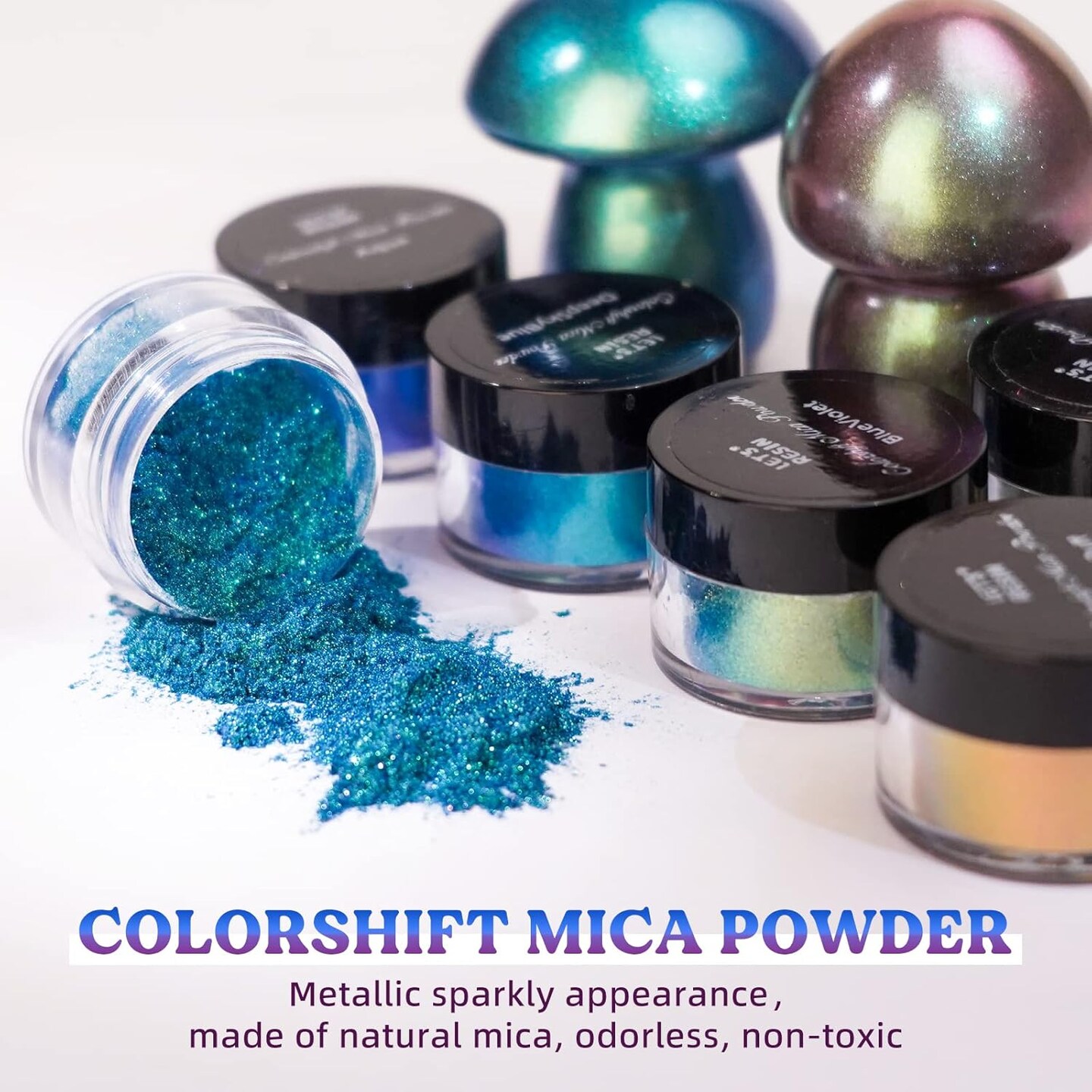 LET'S RESIN Mica Powder, 18 Jar Chameleon Mica Powder, Color Shift Mica Powder for Epoxy Resin/Tumbler, Chrome Powder Pigment for Nails Art, Painting,Soap Making, Candle Making,Slime