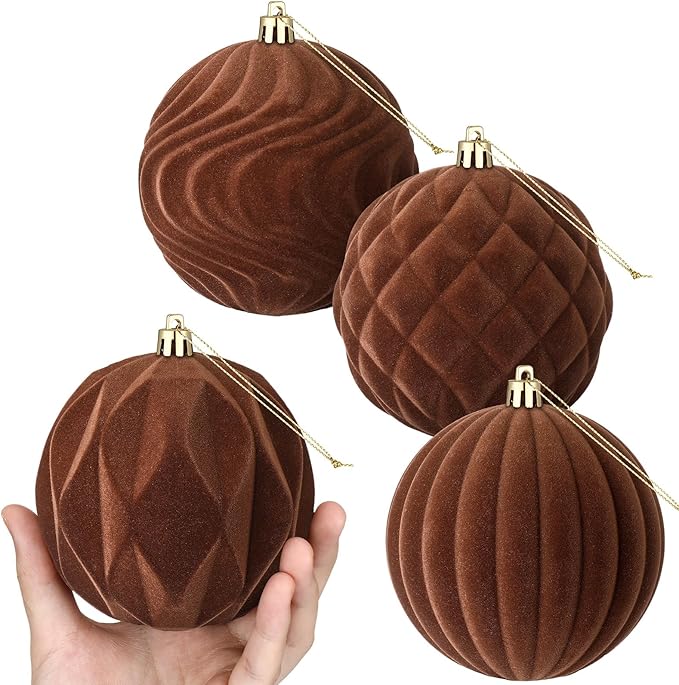 Ornaments Vintage Christmas Plastic Ball Ornaments Flocked Christmas Tree Hanging Ornament for Xmas Party Wedding Home Decor(Brown)