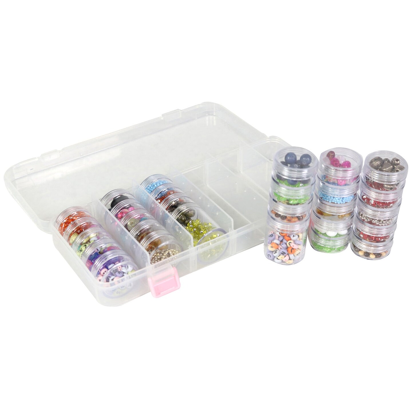 Large Plastic Bead Storage Organizer Box, 28 Jars