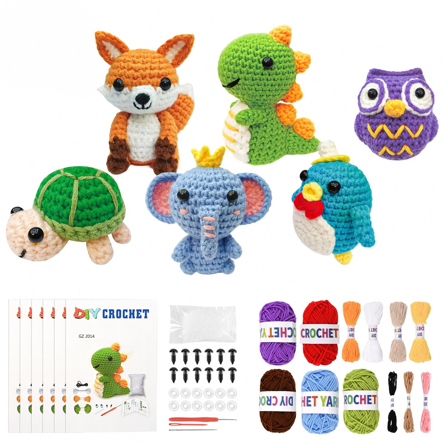 Knitting Kit for Beginners with 6 Pcs Crochet Animal Kit for Beginners in Step by Step Video Tutorials, Beginner Crochet Kit for Adults (Purple)