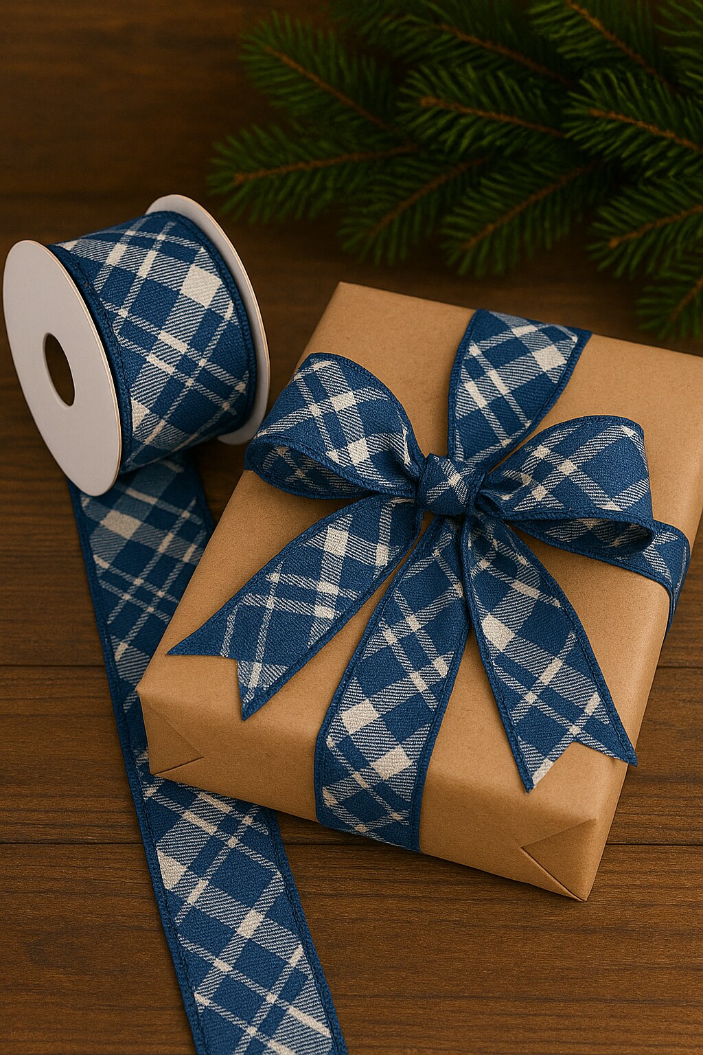 Designer's Shop WR 63-5218 2.5” x 10 yard Holiday Blue and White plaid wired edge ribbons