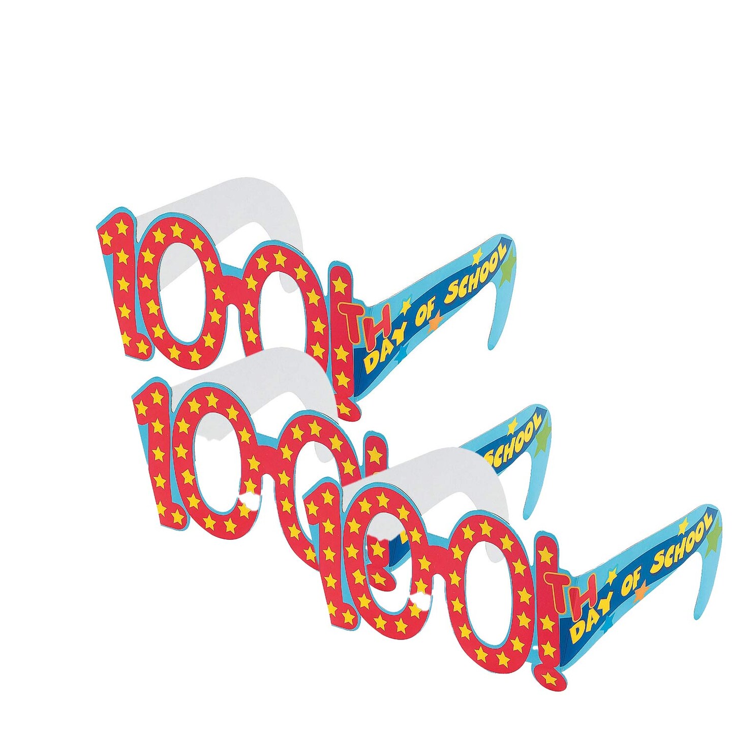 Kids 100th Day of School-Shaped Cardboard Glasses Pack of 12 (6" x 2")