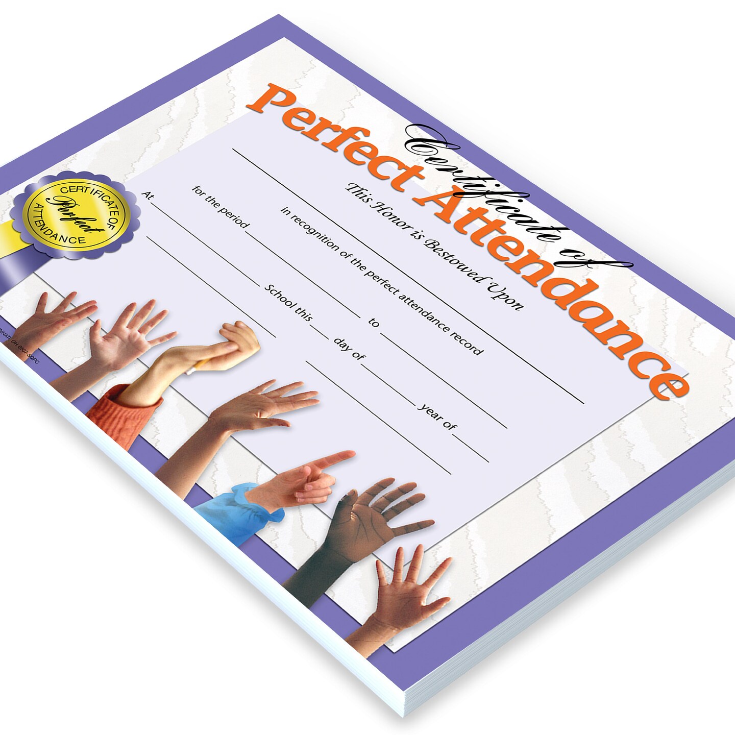 Flipside Products Perfect Attendance Certificates, Recognition, Award Students, Incentive, No Missed Days, 8.5" x 11", 30 Per Pack, 5 Packs