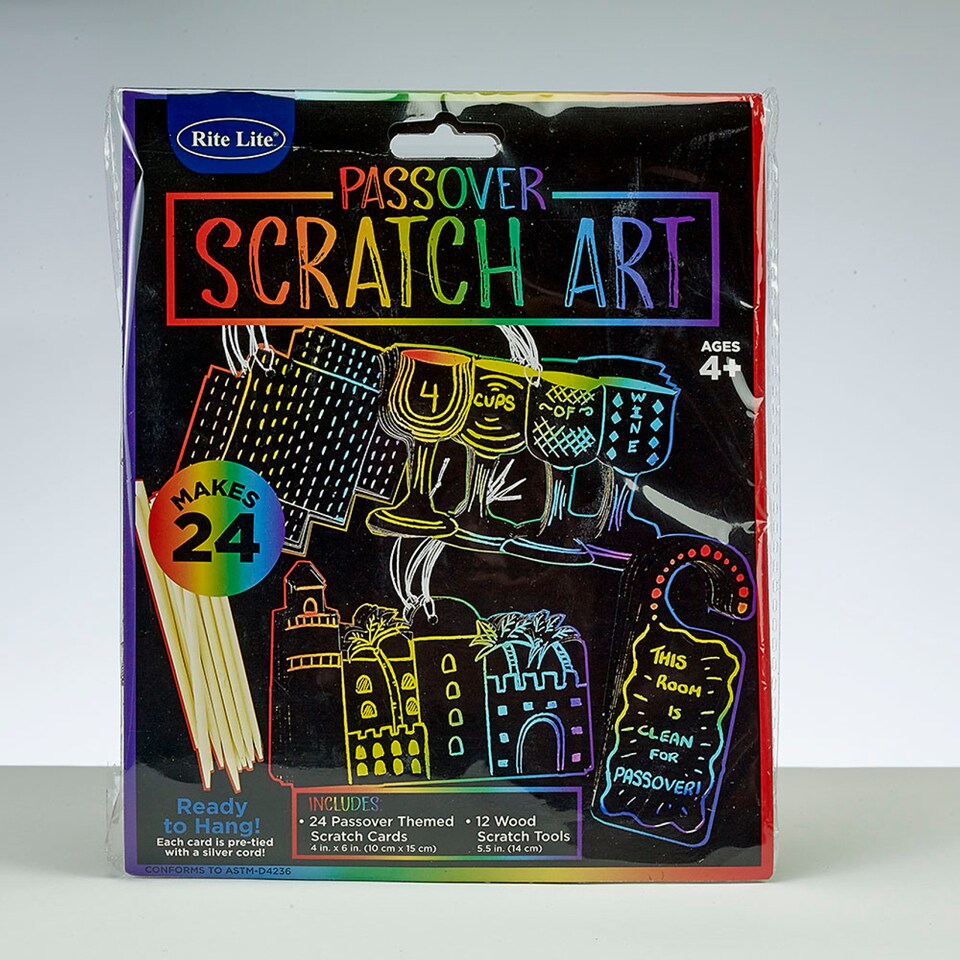 Passover Scratch Art Paper Kit – Makes 24 – Pesach Scratch Craft Cards with Wooden Tools for Kids Ages 4+