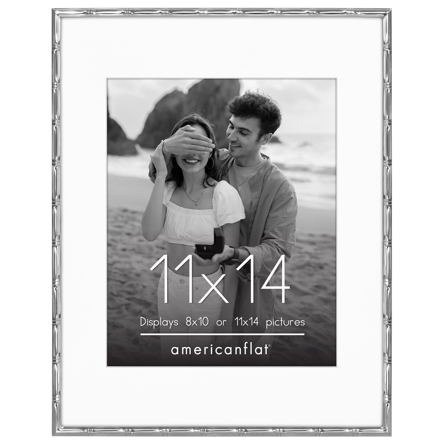 Americanflat Picture Frame with Bamboo-Style Molding - Bamboo Frame with Shatter-Resistant Glass and Mat - Elegant Gallery Style Frames for Tabletop or Wall Display