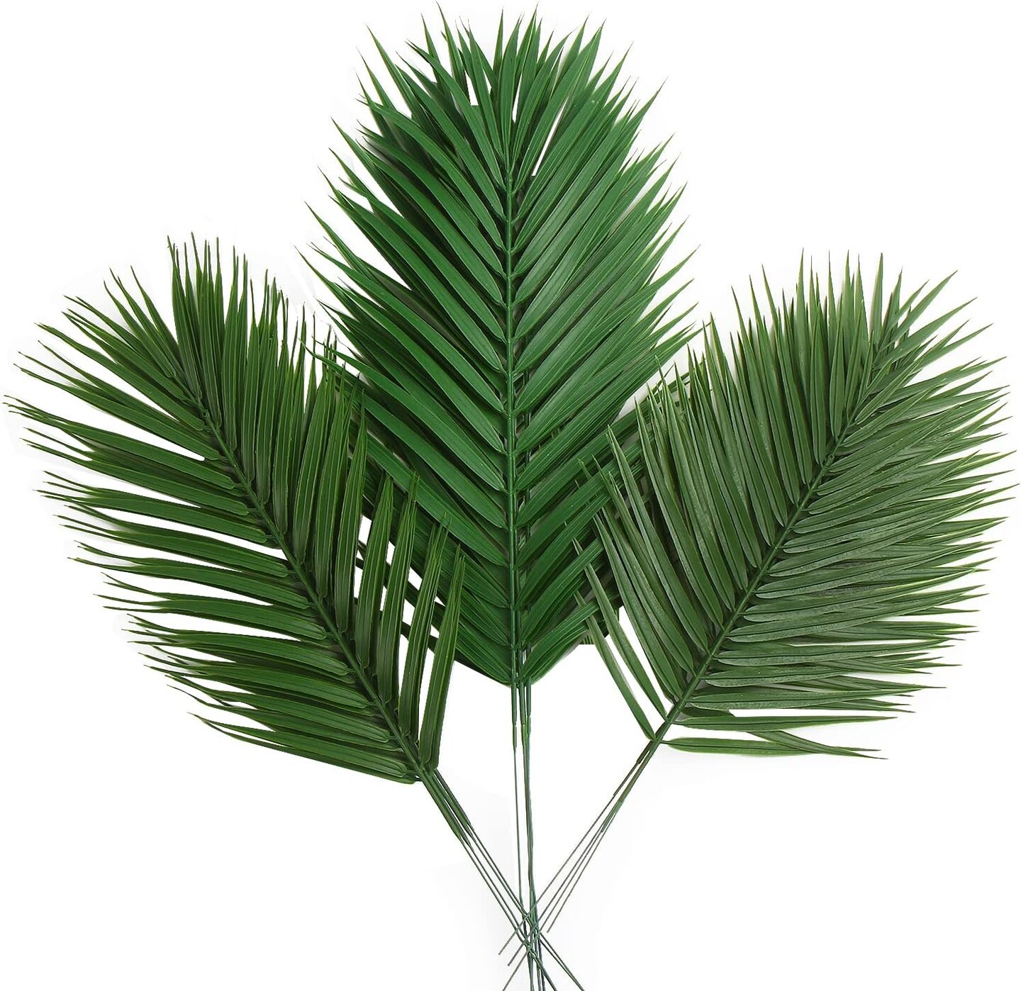 12 PCS Artificial Palm Leaves, Assorted Sizes Faux Large Palm Fronds Fake Tropical Plant Simulation Safari Leaves with Stems for Home Hawaiian Luau Party Jungle Beach Theme Party Decoration