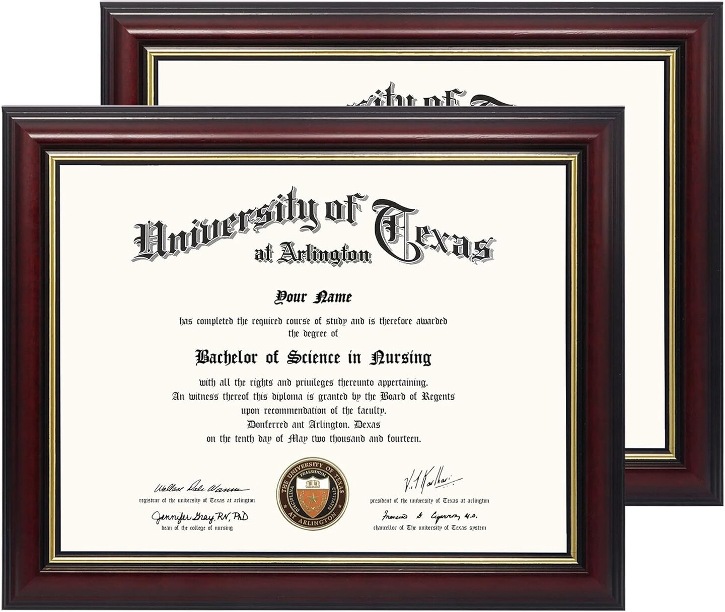 8.5x11 Certificate Diploma Frame,Solid Wood & UV Protection Acrylic,Cherry Finish with Gold Trim,2 Pack