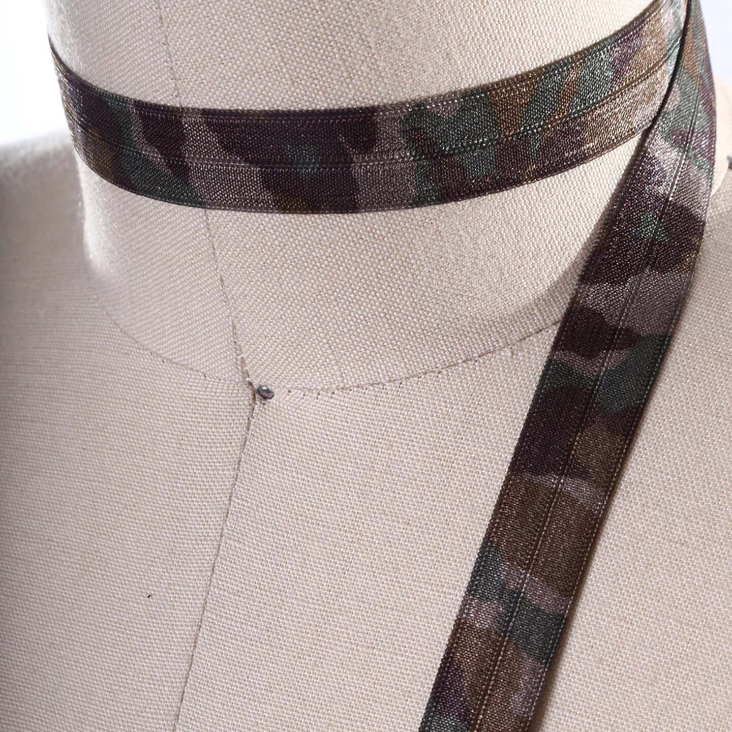 5/8" Army Green Camouflage Fold Over Elastic Trim Stretch Camo Bias for Headbands Crafts 3 Yards