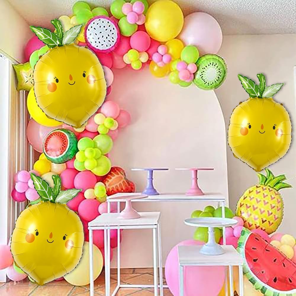 3-Piece Lemon Foil Balloon Set – Summer Fruit-Themed Balloons for Birthday Parties, Balloon Arches, Beach, Pool, and Vacation Party Decorations