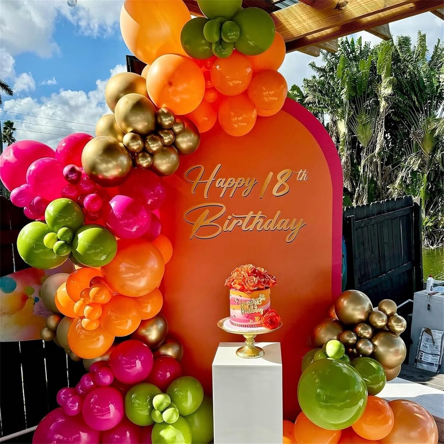 Tropical Hawaiian Balloons Arch Garland Kit, Olive Green and Hot Pink Orange Gold Balloons for Kids Hawaii Summer Beach Luau Aloha Pool Birthday Flamingo Baby Shower Party Decorations Supplies