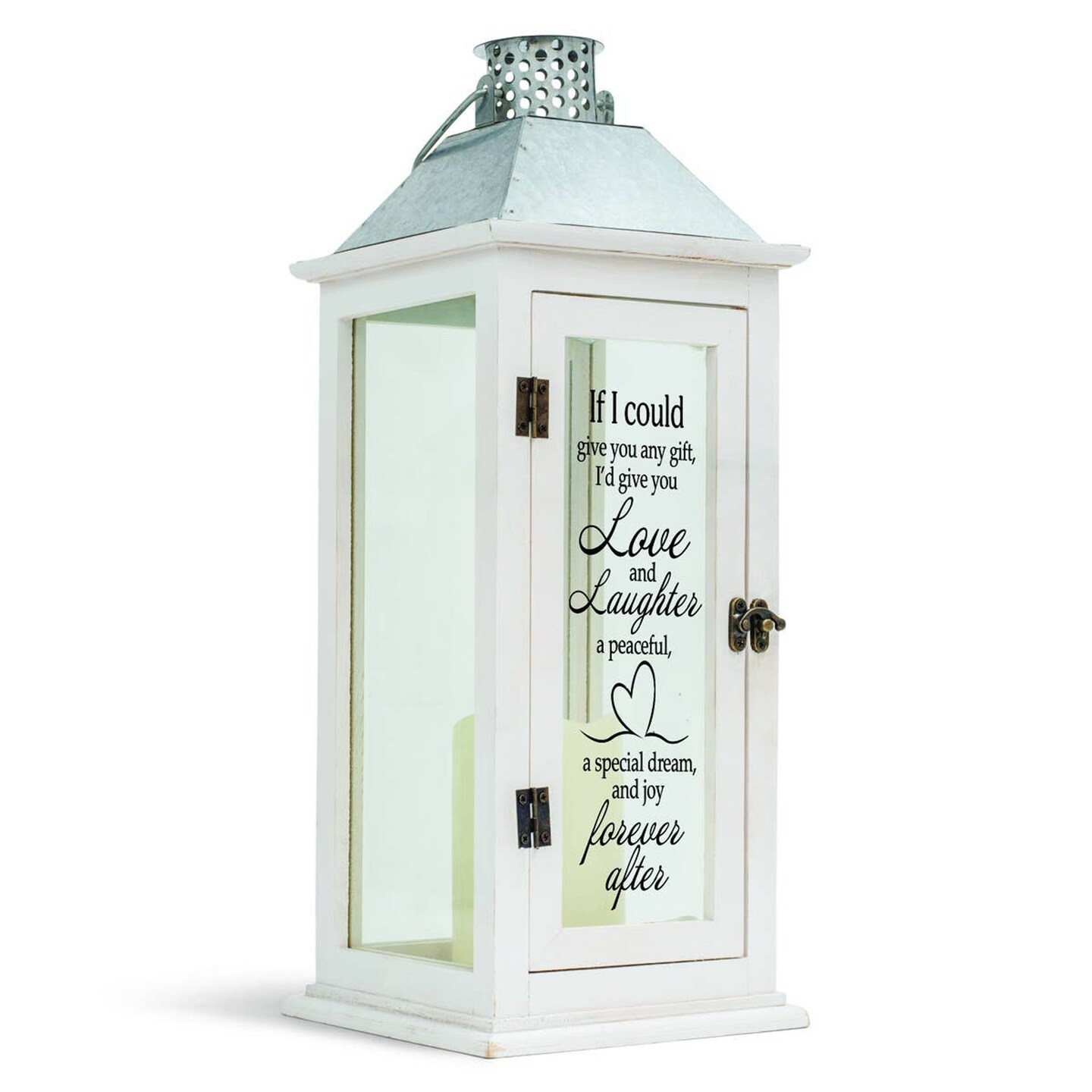Edge Collection - 17" x 6.5" x 6.5" - White - Sentimental Lantern with LED Candle - 1 Piece