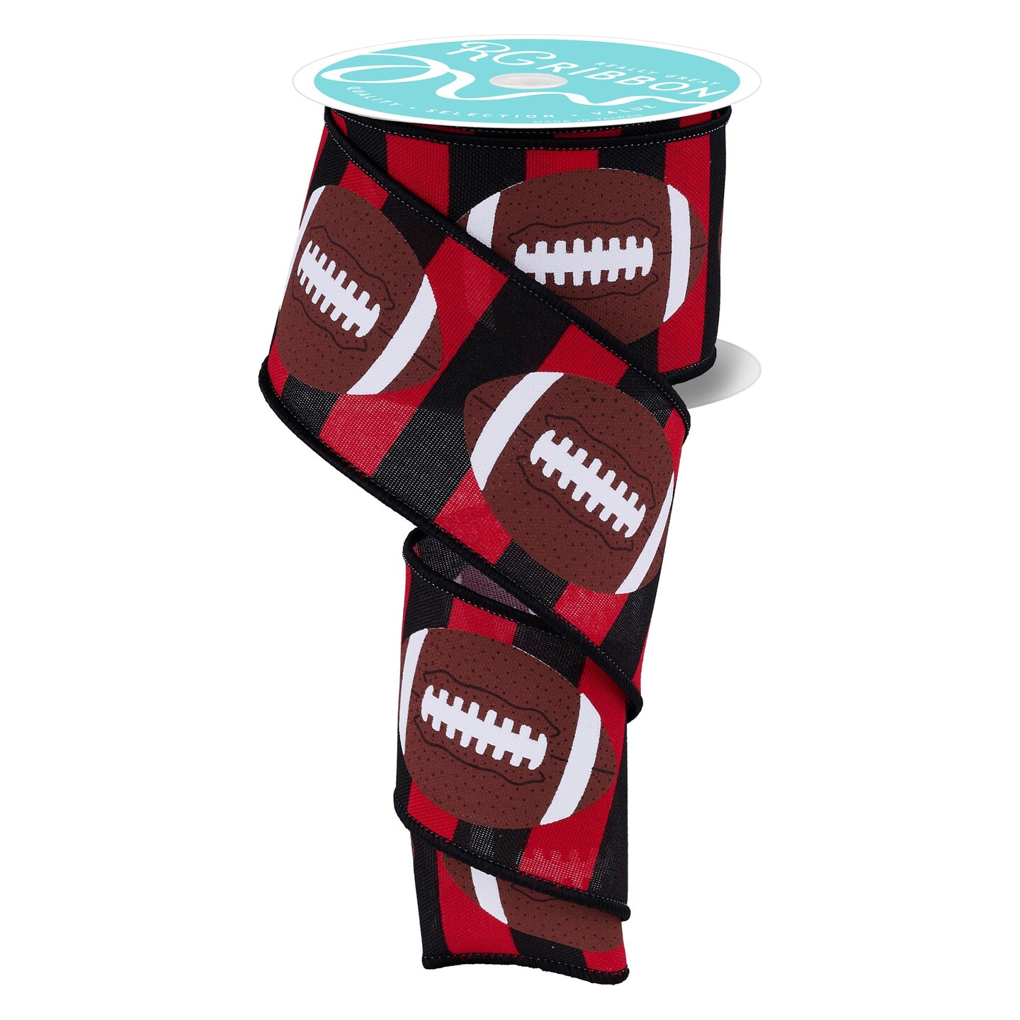 2.5" Footballs on Royal Ribbon: Red/Black (10 Yards)