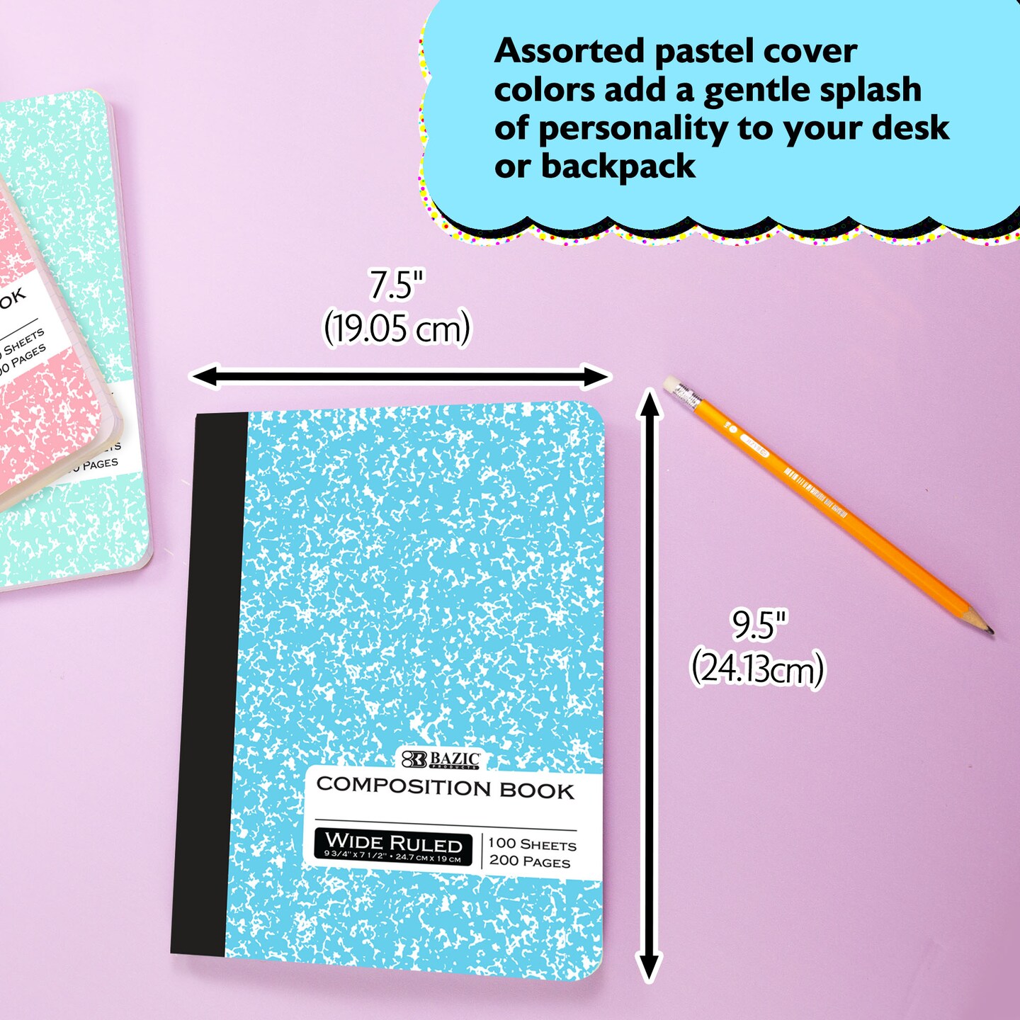 BAZIC W/R 100 Ct. Pastel Color Marble Composition Book