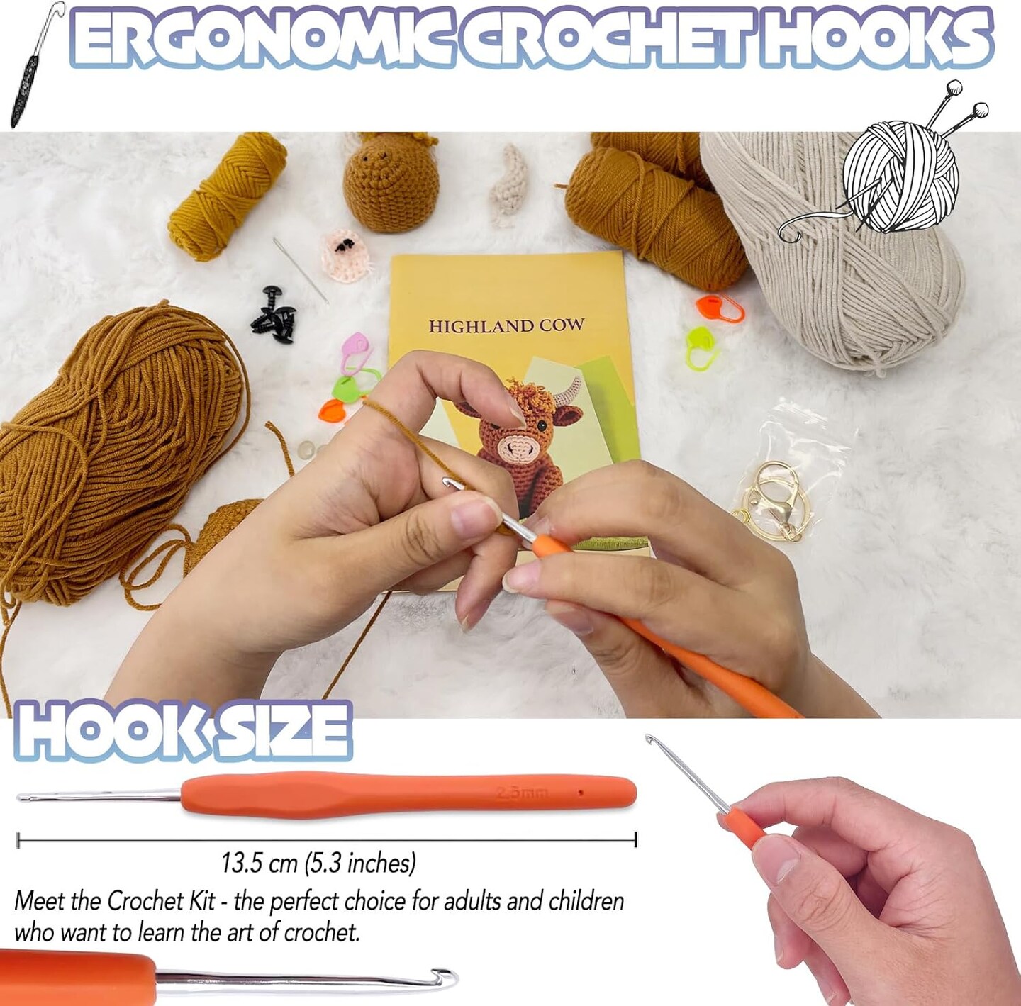 2 Pcs Fox Crochet Kit for Beginners, Couple Animals Amigurumi Starter Kit