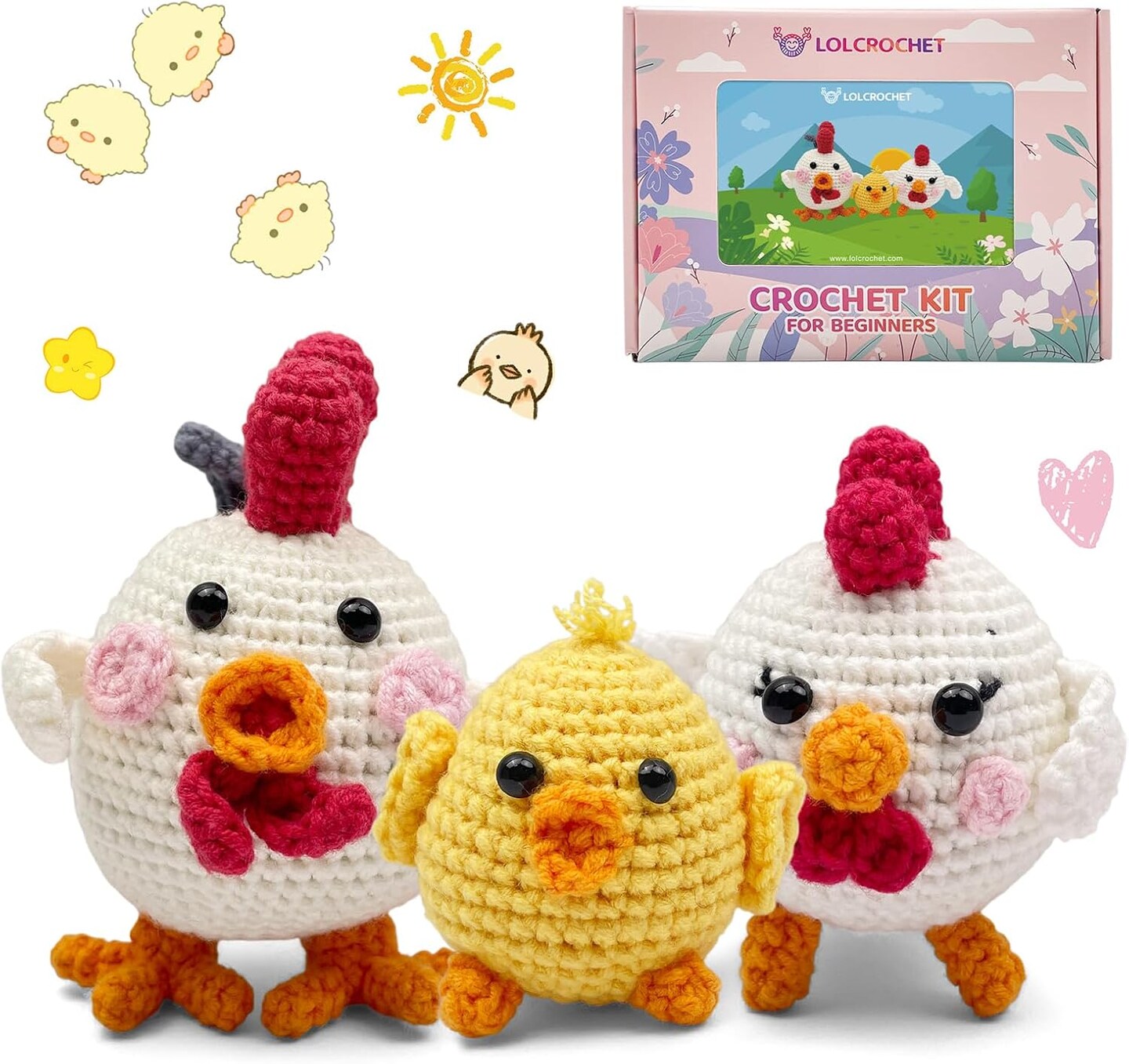 Chicken Crochet Kit for Beginners, Cute Animals DIY Amigurumi Starter Set