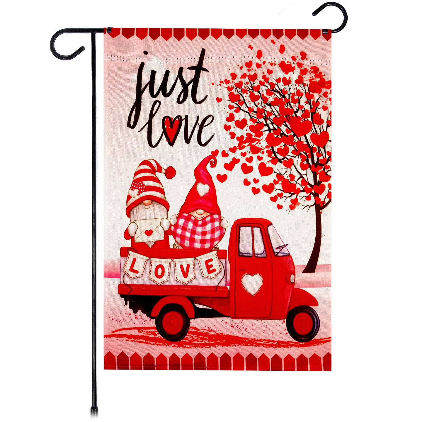 G128 Valentine's Day Just Love Gnome Truck Garden Flag 12x18 In Double Sided Yard Garden Lawn Decoration