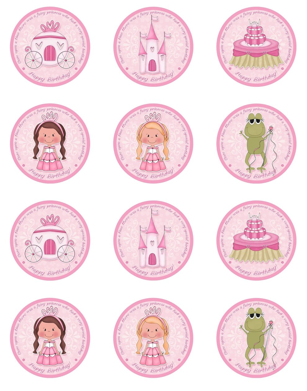Happy Birthday Princesses Frog and a Cake Edible Cupcake Topper Images 12ct