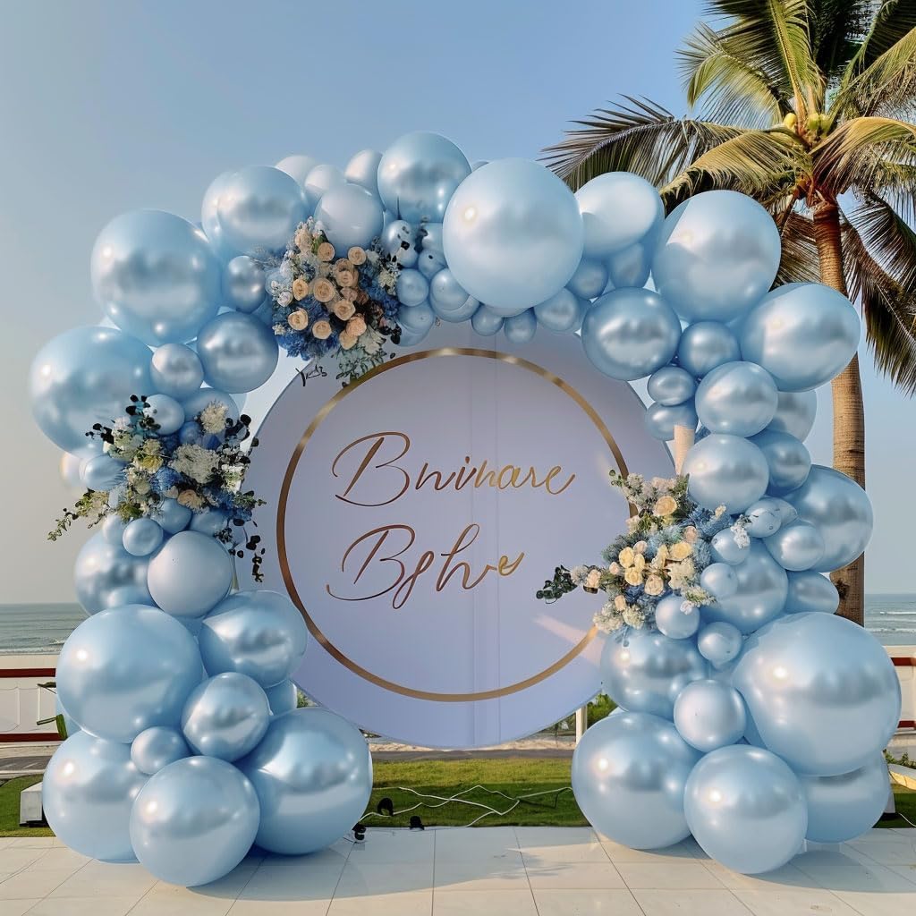 Pearl Blue Balloons Double Stuffed Baby Light Blue Balloon Garland Different Sizes 18/12/5in Thick Latex Pastel Balloon Arch Kit for Birthday Baby Bridal Shower Wedding Party Decorations