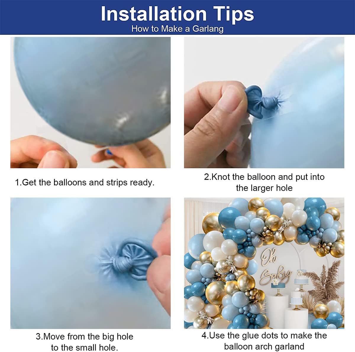 Dusty Blue Balloons Garland Kit, Fog Blue Royal Blue Pastel Blue Sand White Metallic Gold latex Balloons for Boy Baby Shower Bridal Shower Wedding Anniversary Birthday Party Decorations Supplies