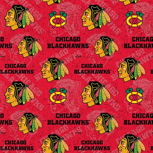NHL Licensed Chicago Blackhawks 1199-BLK Cotton Fabric by the Yard
