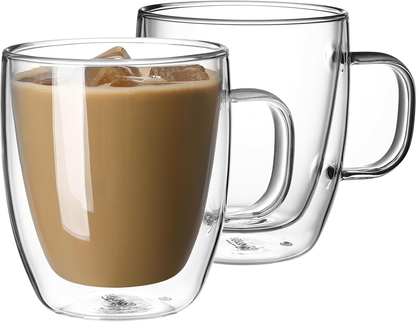 Double Wall Glass Coffee Mugs - 12.5 oz Insulated Clear Coffee Mugs Set of 2