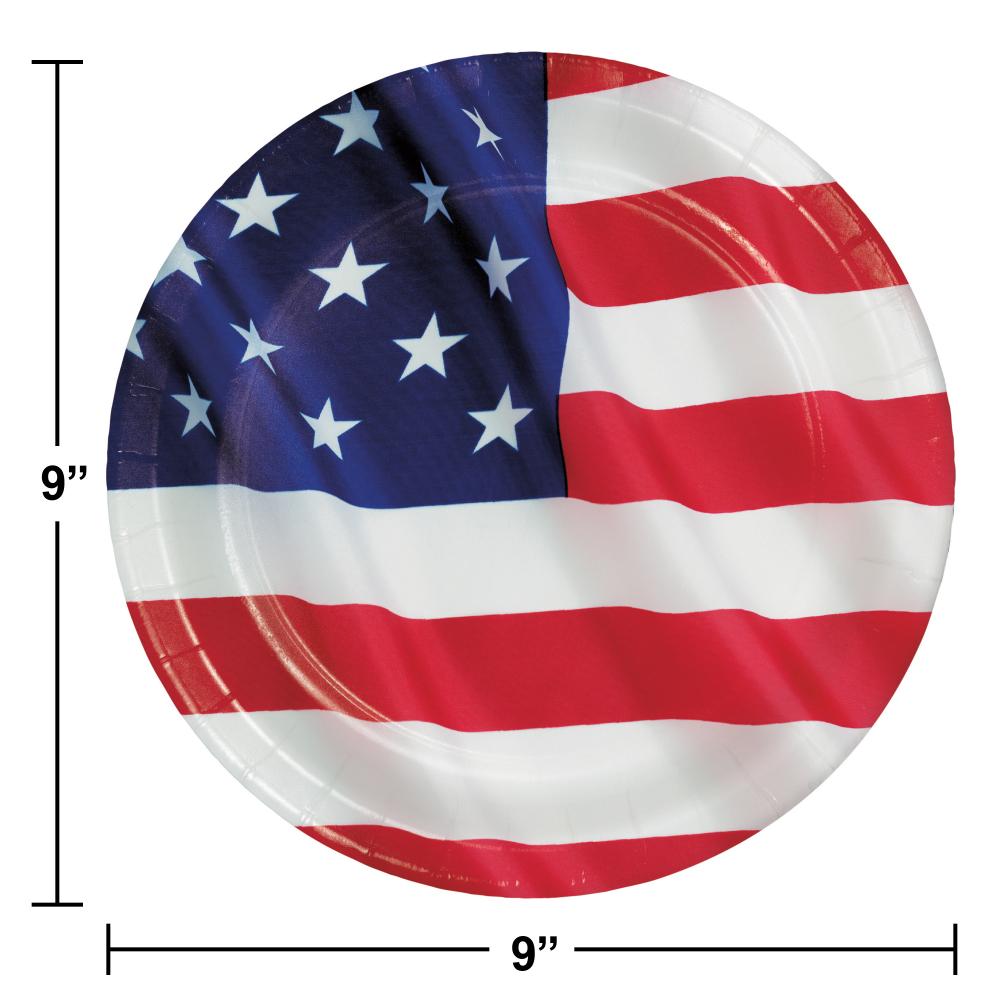 96 pc Bulk Patriotic Stars and Stripes 8.75&#x22; Dinner Plates, American Flag Design