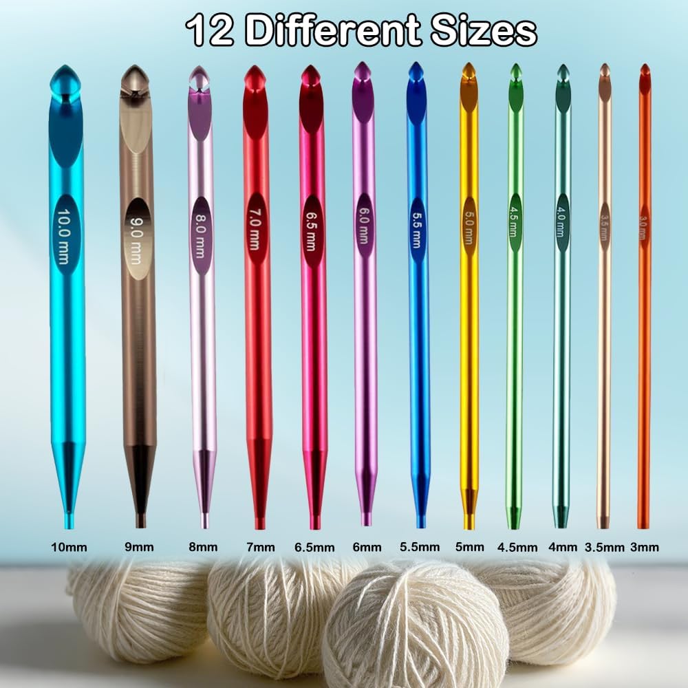 Tunisian Crochet Hooks Set with Cable,Long Aluminum Crochet Hooks 3mm-10mm Interchangeable Crochet Needles with Cord