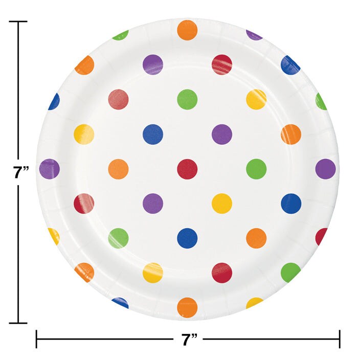 96 pc Bulk Multicolor Polka Dots and Stripes Dessert Plates