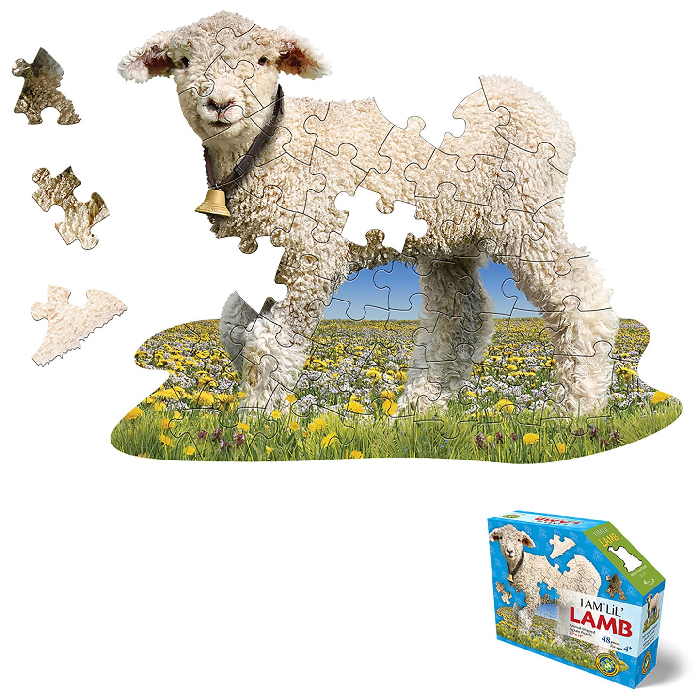 Madd Capp: I Am LiL' Lamb - 48 Piece Puzzle - Kids Animal-Shaped Jigsaw, 25x18" Size, Large Pieces, Poster Reference, Educational Fun Fact Booklet