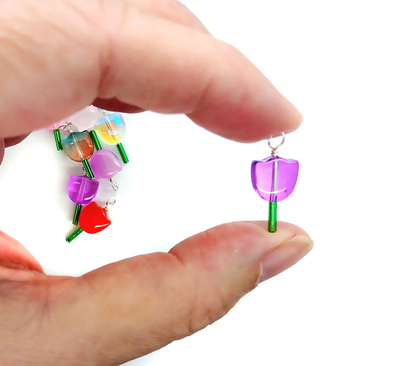 Tulip Charms, 15 pc, Glass Flower Bead Dangles, Adorabilities