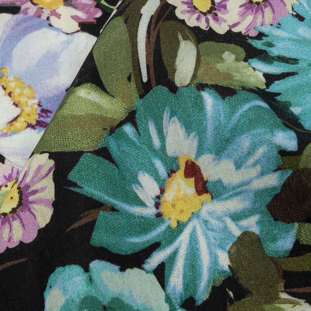 1 Yard Midnight Marvel Cotton Poplin Fabric with Floral Design for Dresses and Shirting