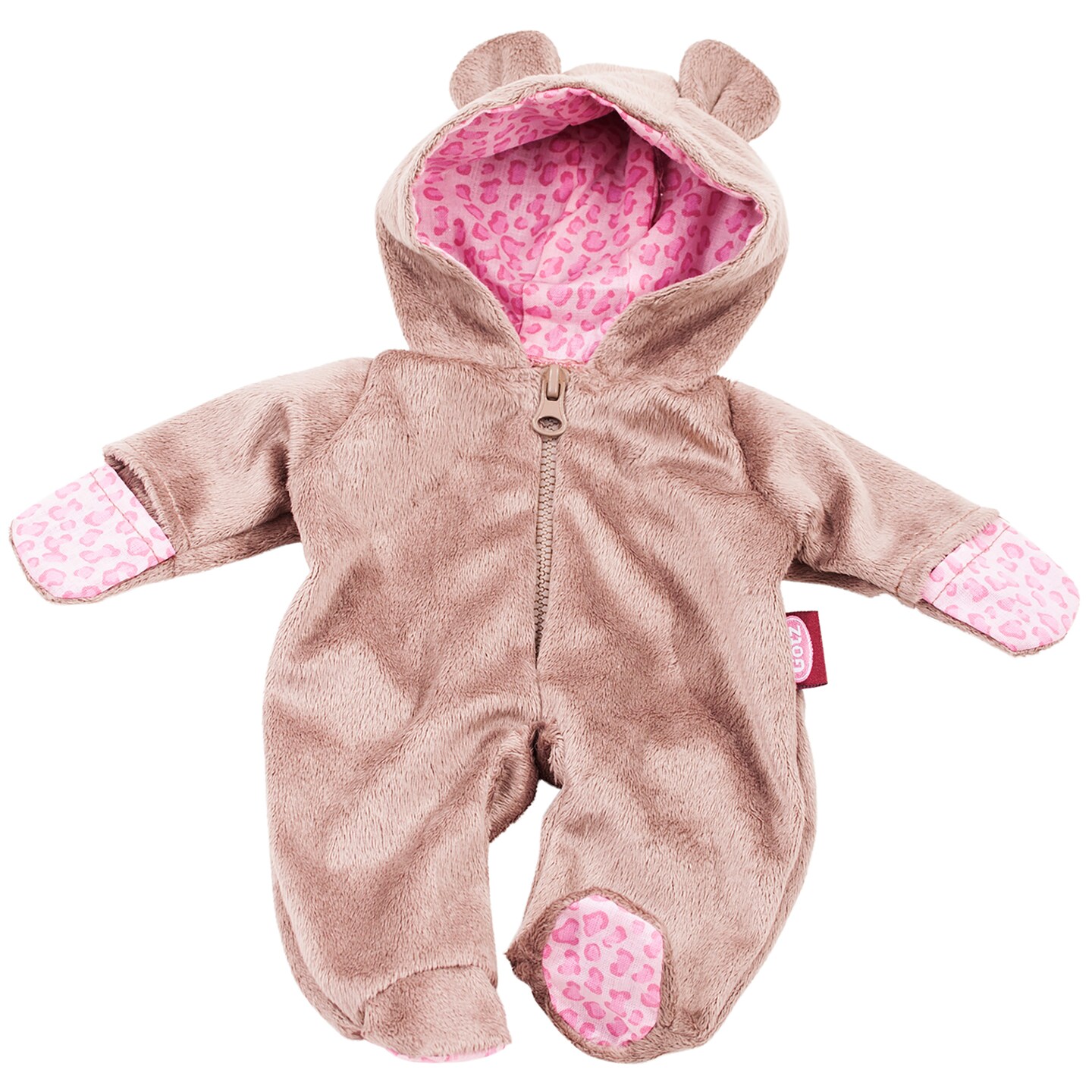 Gotz One Piece Teddy Costume Pajama Sleeper with Padded Feet, Paws and Hood with Ears for 12-13" Baby Dolls