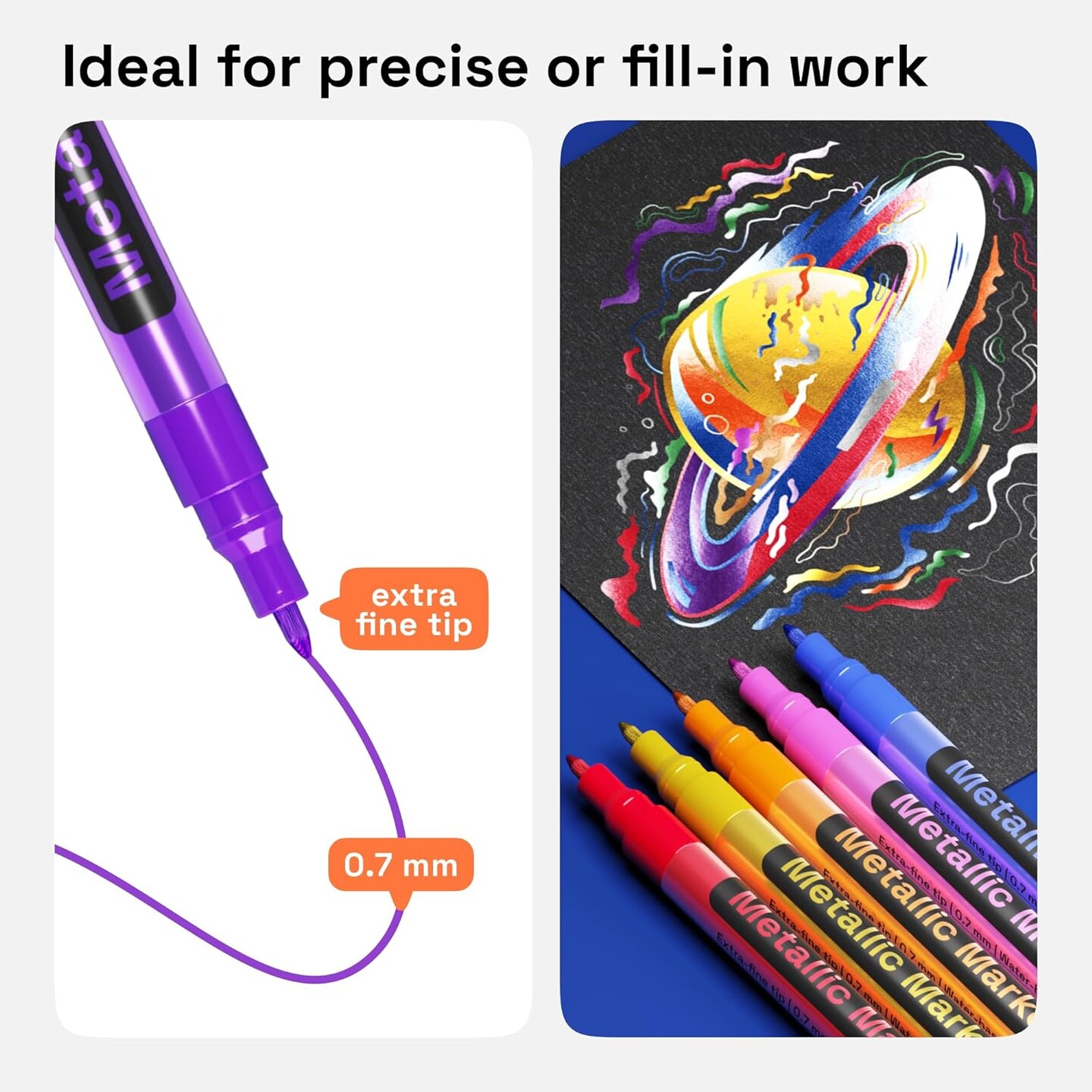 12 Metallic Paint Pens – Extra-Fine 0.7mm Tip, Acrylic Markers for Glass, Rock, Ceramic, Wood, Fabric, Scrapbooking & DIY Crafts