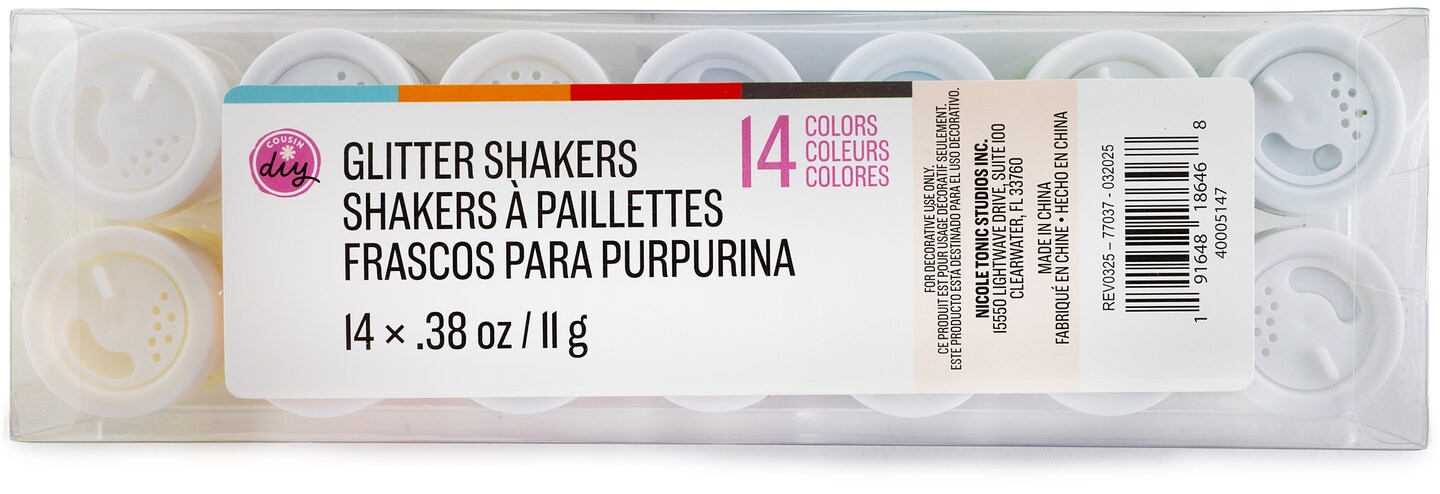 CousinDIY Fine Cut Glitter Shakers 0.38oz (11g) 14/Pkg-Multi-Colored
