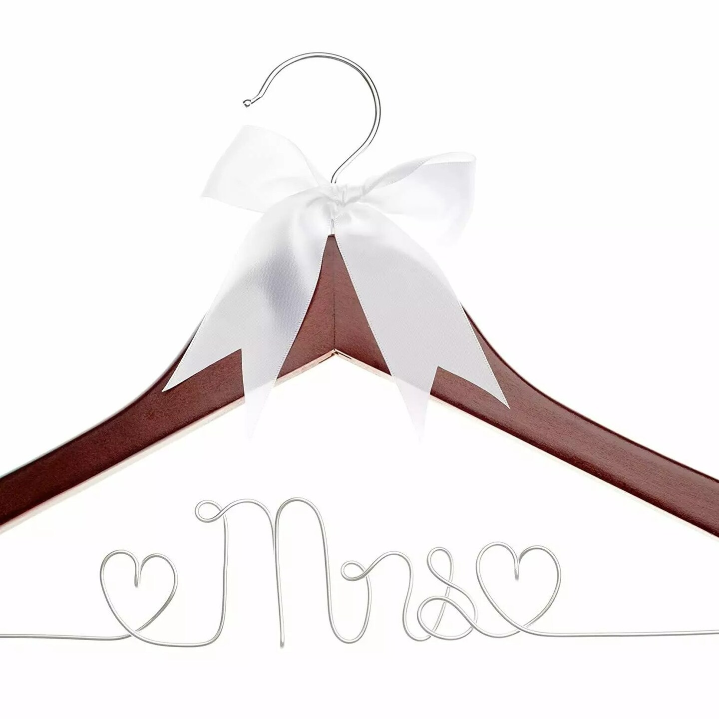 Mrs Wedding Dress Hanger, Wood and Wire Hangers for Brides (Mahogany)