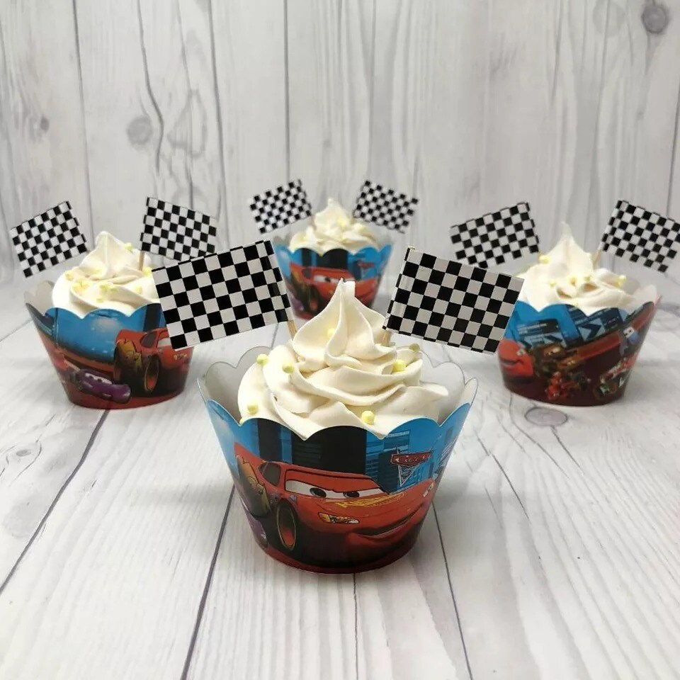 Checkered Racing Flag Toothpick Cupcakes Toppers Double Sides Print 100pcs
