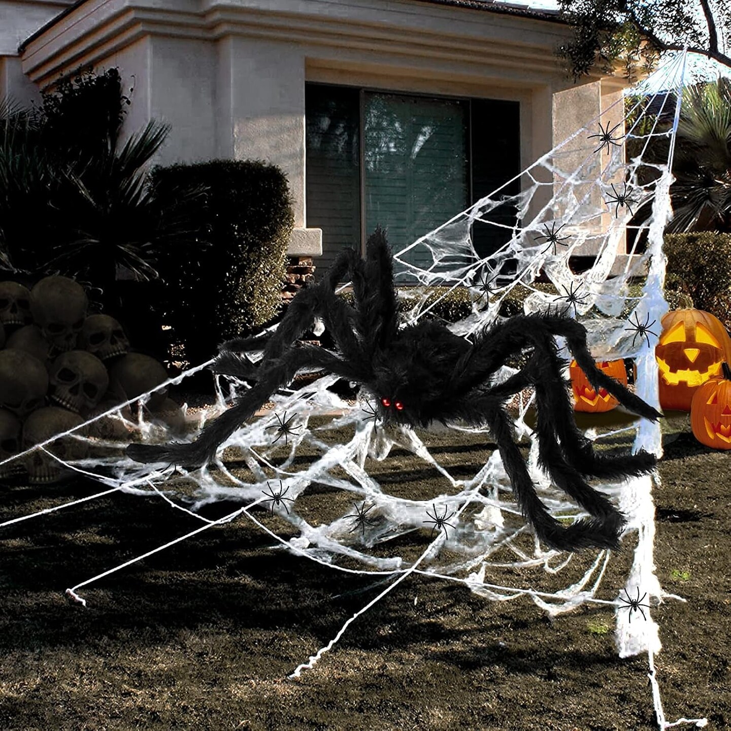 Halloween Decorations Outdoor 295&#x27;&#x27; Halloween Spider Web Decor 59&#x27;&#x27; Scary Giant Spider 100 Small Fake Spiders 40G Stretch Cobwebs Spider Webs Halloween Decorations for outside Yard Garden Lawn Party