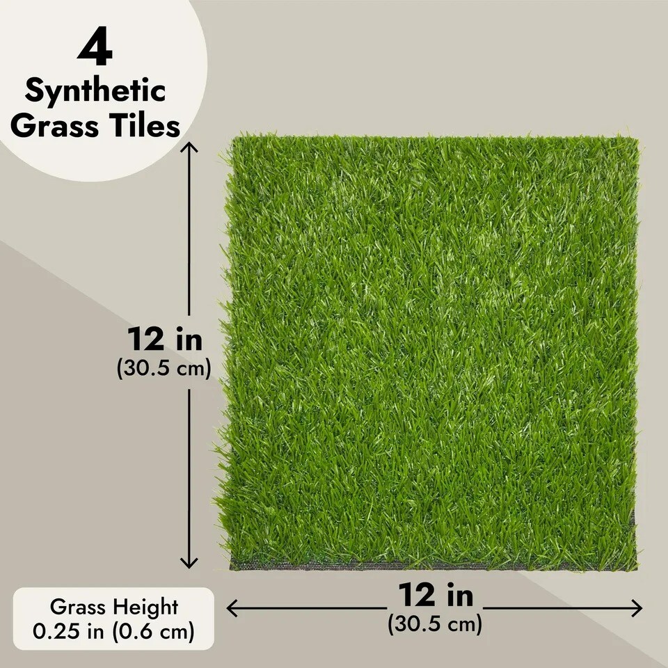 Juvale 4-Pack Artificial Grass Mats for Wall, Balcony, Patio, Decor (12x12 In)