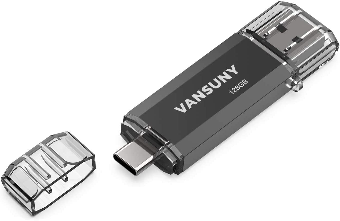 2 Pack 128GB USB C Flash Drive 2 in 1 OTG USB 3.0 + USB C Memory Stick with Keychain Dual Type C USB Thumb Drive Photo Stick Jump Drive (Black and Silver)