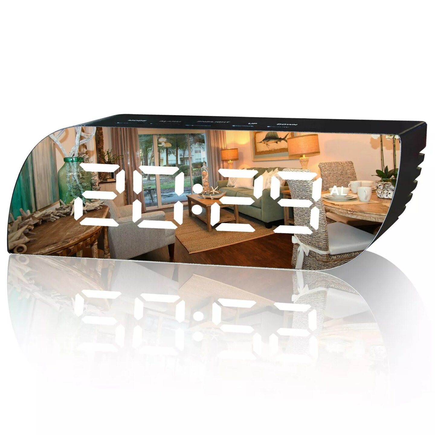 Digital Mirror Alarm Clock Leaf Shape with Temperature Date Night Mode